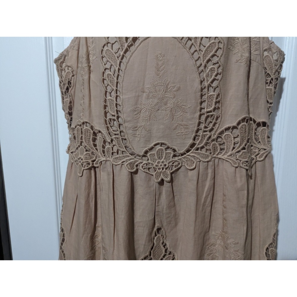 Anthropologie Nude Tan Lace Mini Dress Size L 100% Cotton Romantic Feminine $168 - Picture 2 of 11
